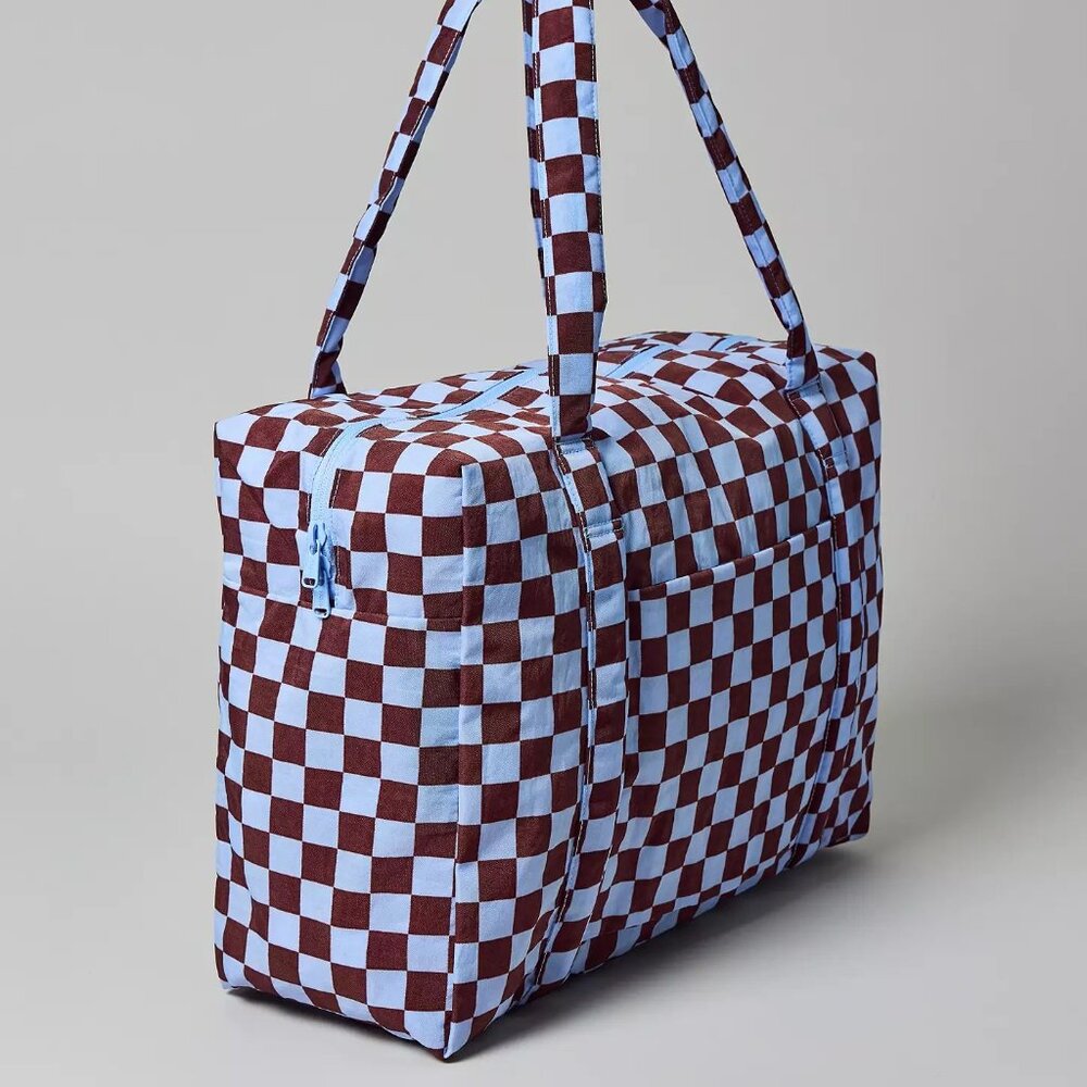 NWT Baggu Cloud Regular Carry-on - Brown Blue Check - Picture 4 of 7